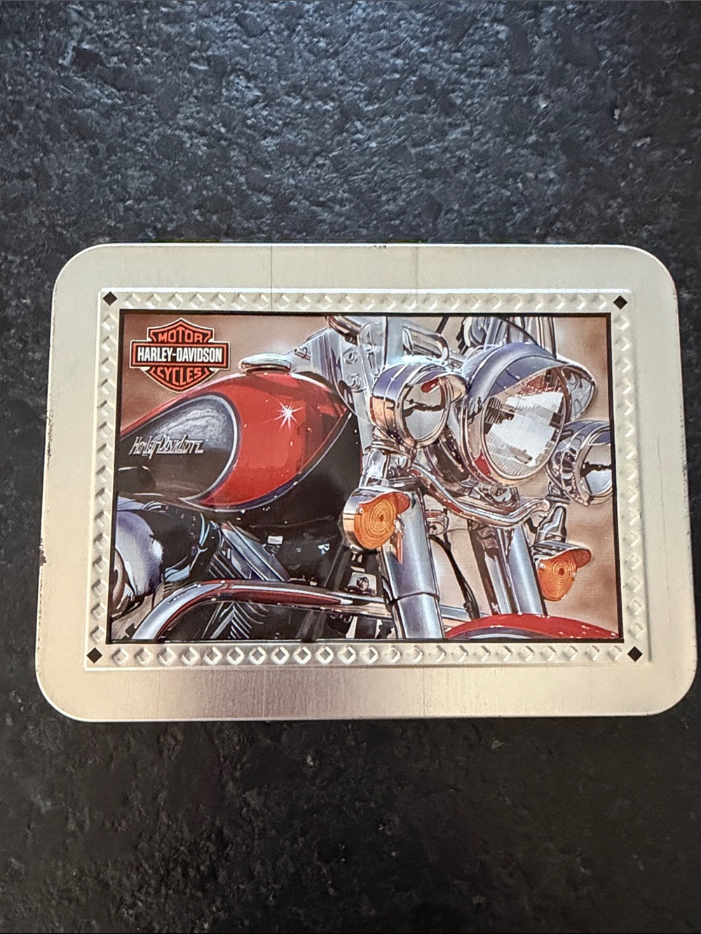 Harley-Davidson Red and Chrome Motorcycle Decorative Tin
